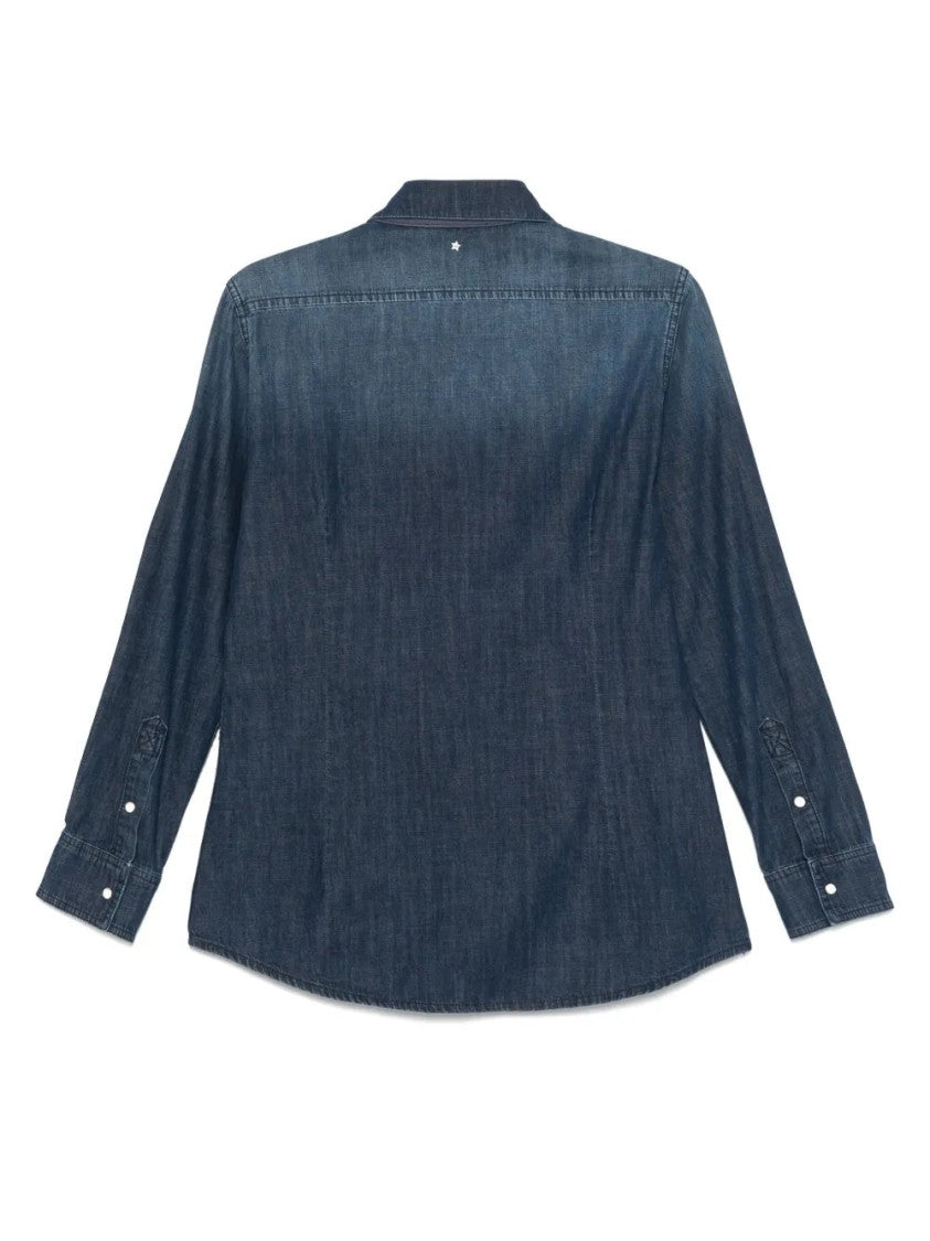 Lorena Antoniazzi Indigo Blue Denim Shirt With Press-Stud Fastening