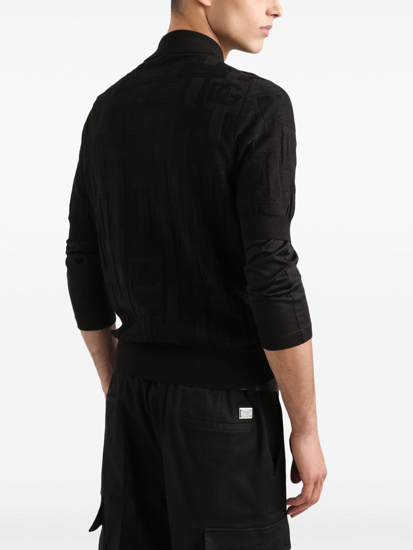 Dolce & Gabbana Silk Dg Logo Jacquard Polo Shirt