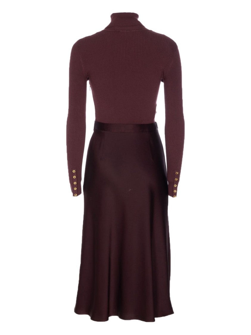 Elisabetta Franchi Bordeaux Midi Dress With Ribbed Top