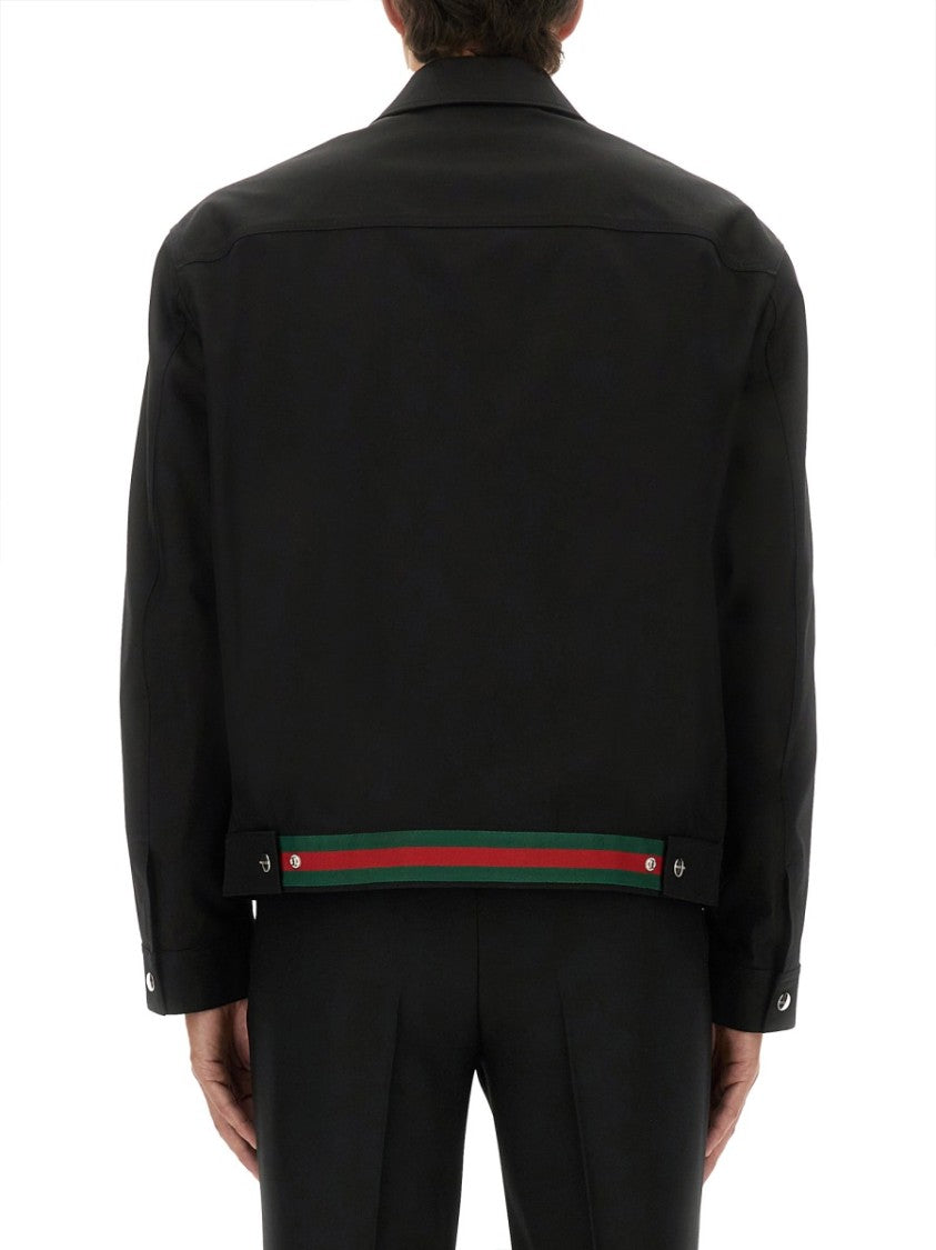 Gucci Cotton Twill Jacket With Minimalist Design And Striped Accents