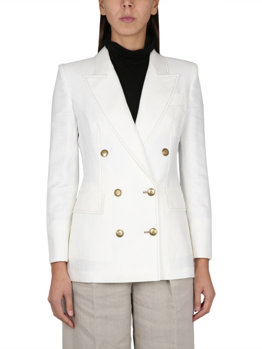 Max Mara Double-Breasted Flax Linen Jacket With Timeless Tailored Silhouette