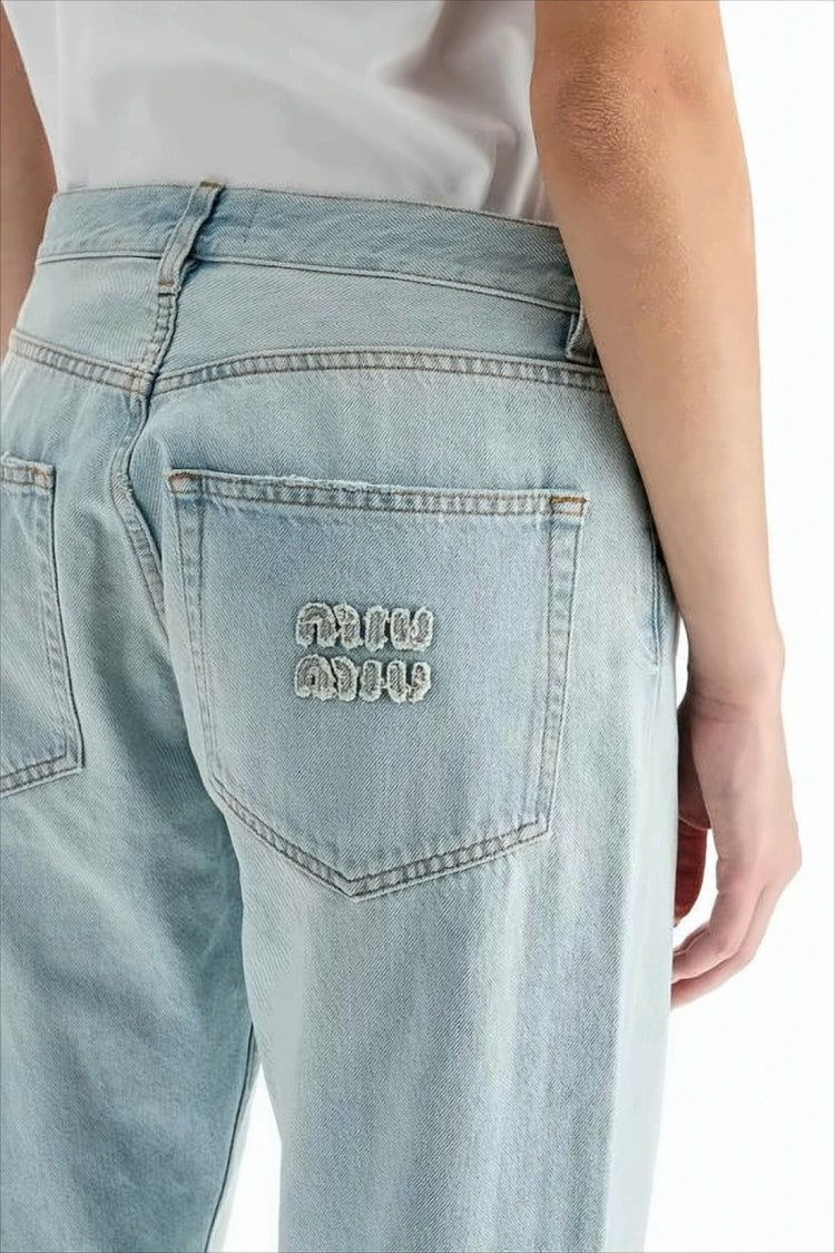 Miu Miu Light Blue Denim Pants With Relaxed Fit