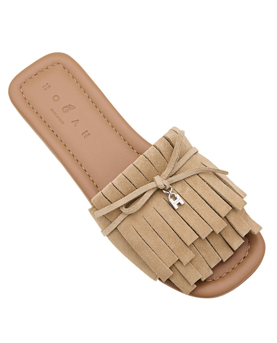 Hogan Fringe-Embellished Suede Sandals With Bow Detail