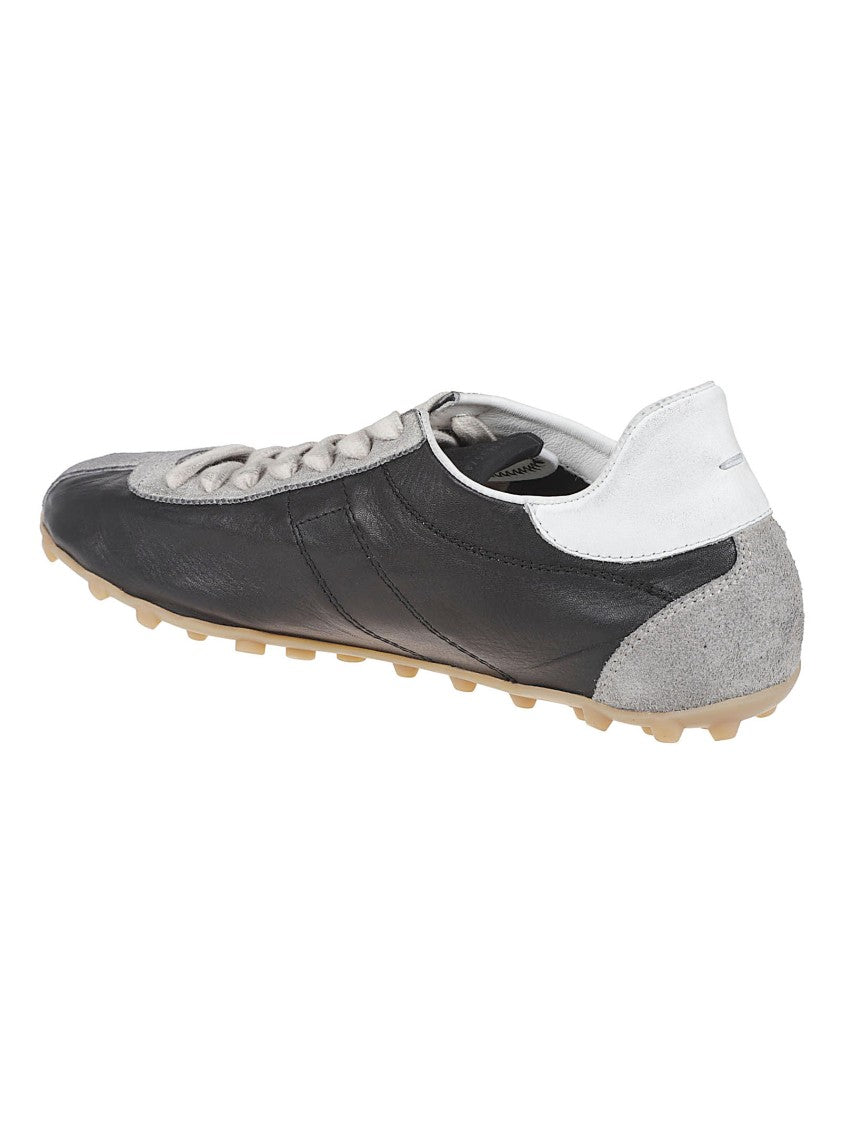 Maison Margiela Low-Profile Black Leather Sneakers With Suede Accents