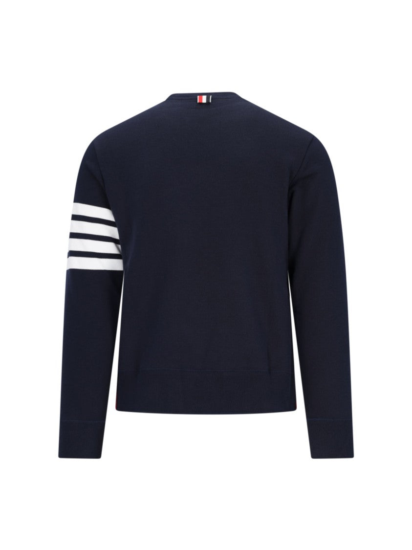 Thom Browne "4-Bar" Crew Neck Sweatshirt, In Blue Cotton