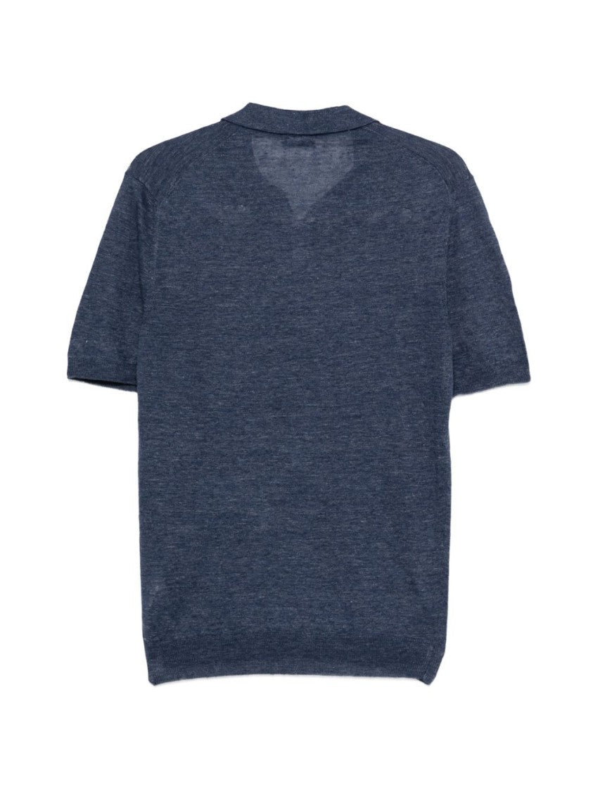 Barba Heathered Blue Knit Top With V-Neck Detail