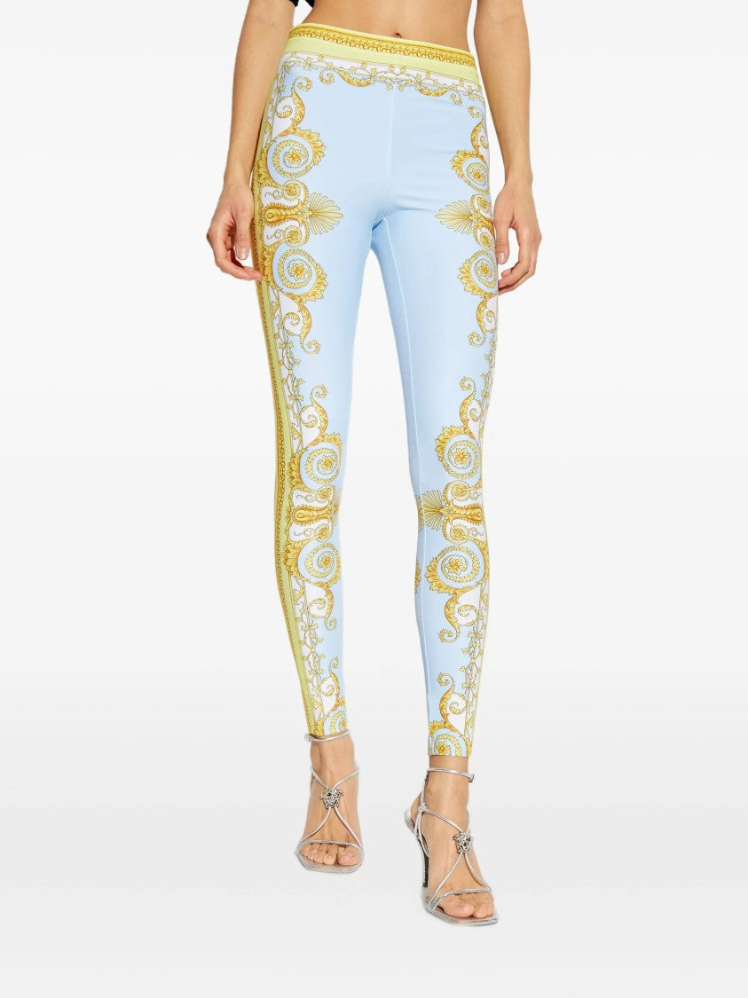 Versace Light Blue Baroque Pattern Work-Out Leggings