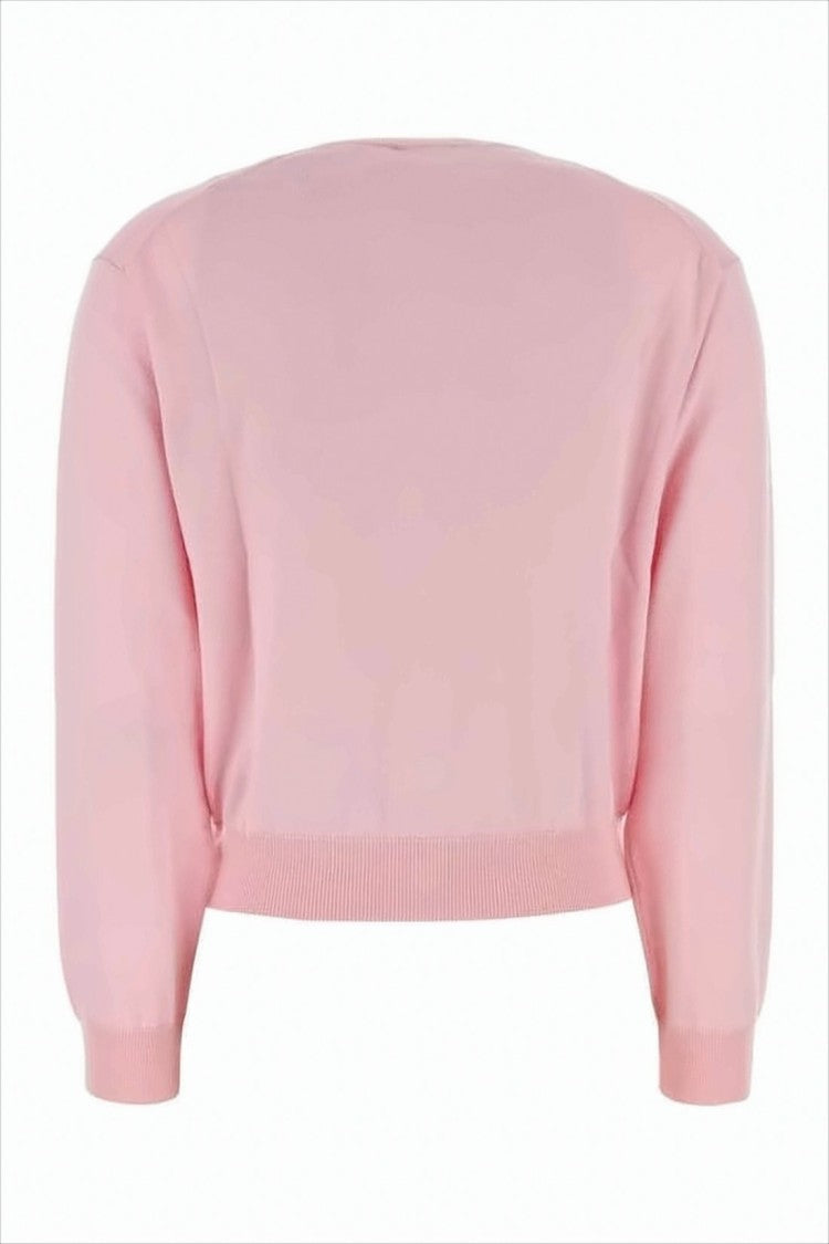 Kenzo Cropped Soft Pink Wool Cardigan With Embroidered Rose Detail