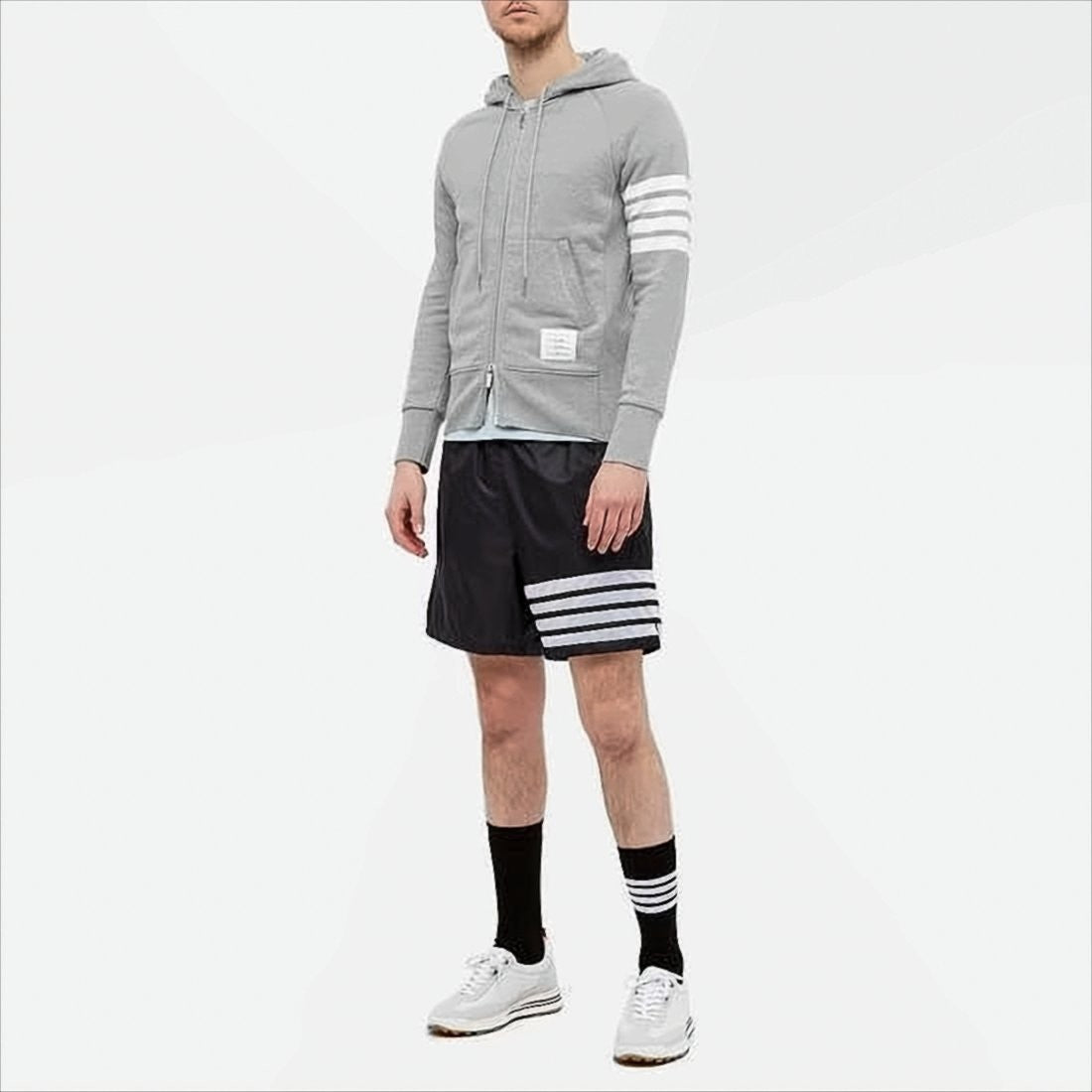 Thom Browne Two-Way Zip-Up Hoodie With Signature Stripe Detail