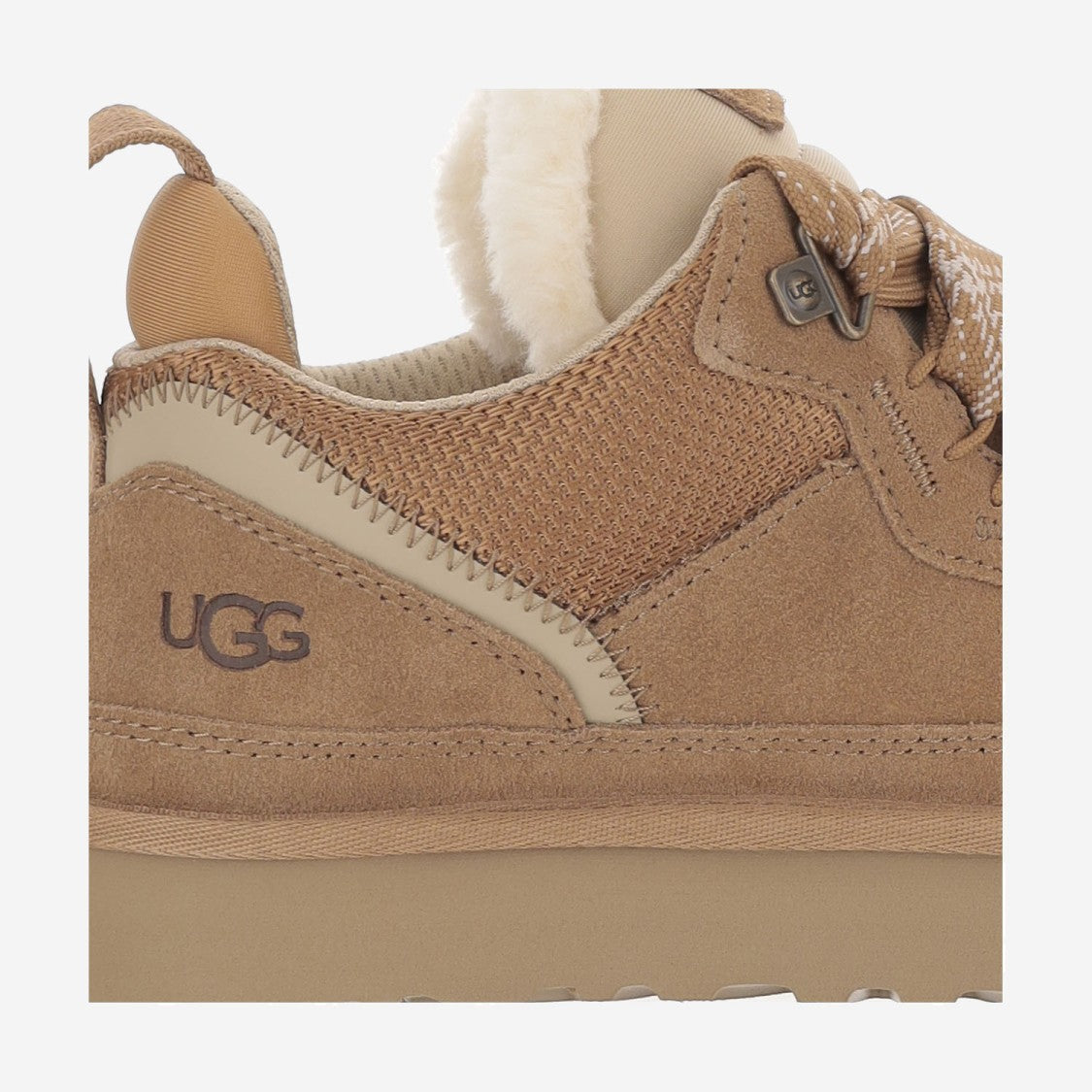 Ugg Lowmel Beige Leather Mesh Plush Wool Lining Sneakers