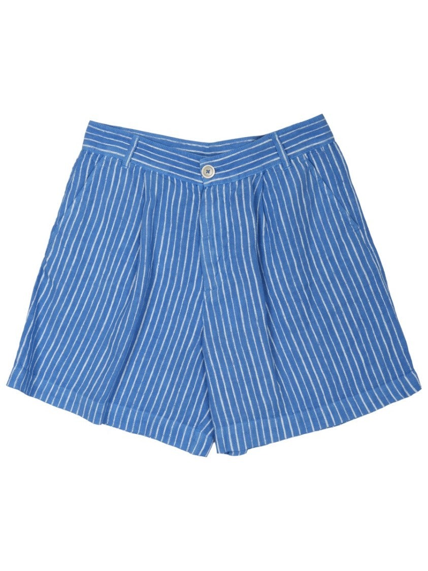 120% Lino Blue Vertical Pinstripes Linen Shorts