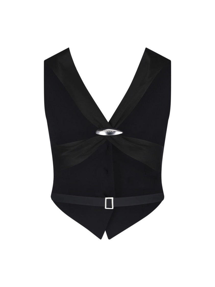 Dondup Black Bistretch Canvas V-Neck Vest