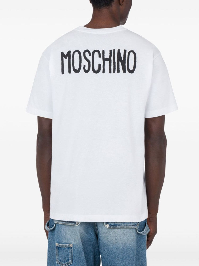 Moschino White Slogan Print Cotton Jersey T-Shirt
