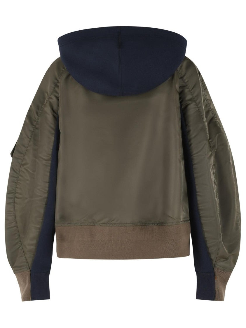 Sacai Hoodie In Navy Cotton And Khaki Blend