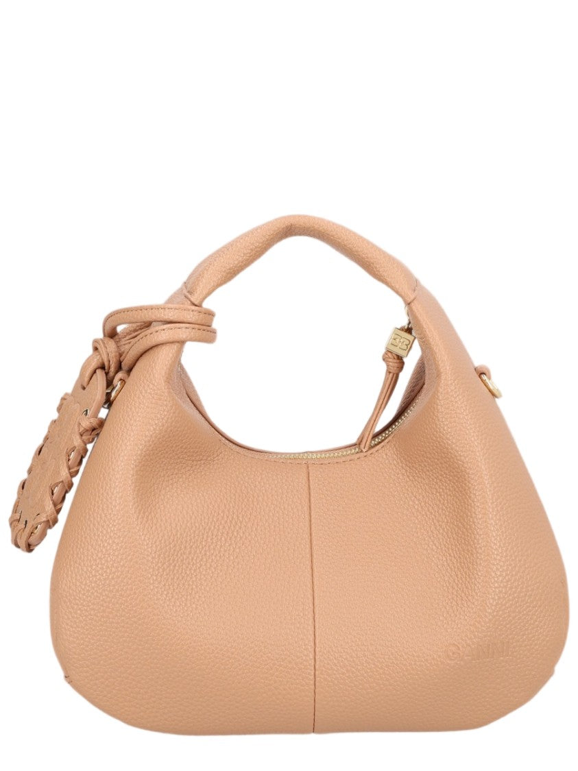 Ganni Textured Pebbled Handbag With Padded Handle And Gold-Tone Accents