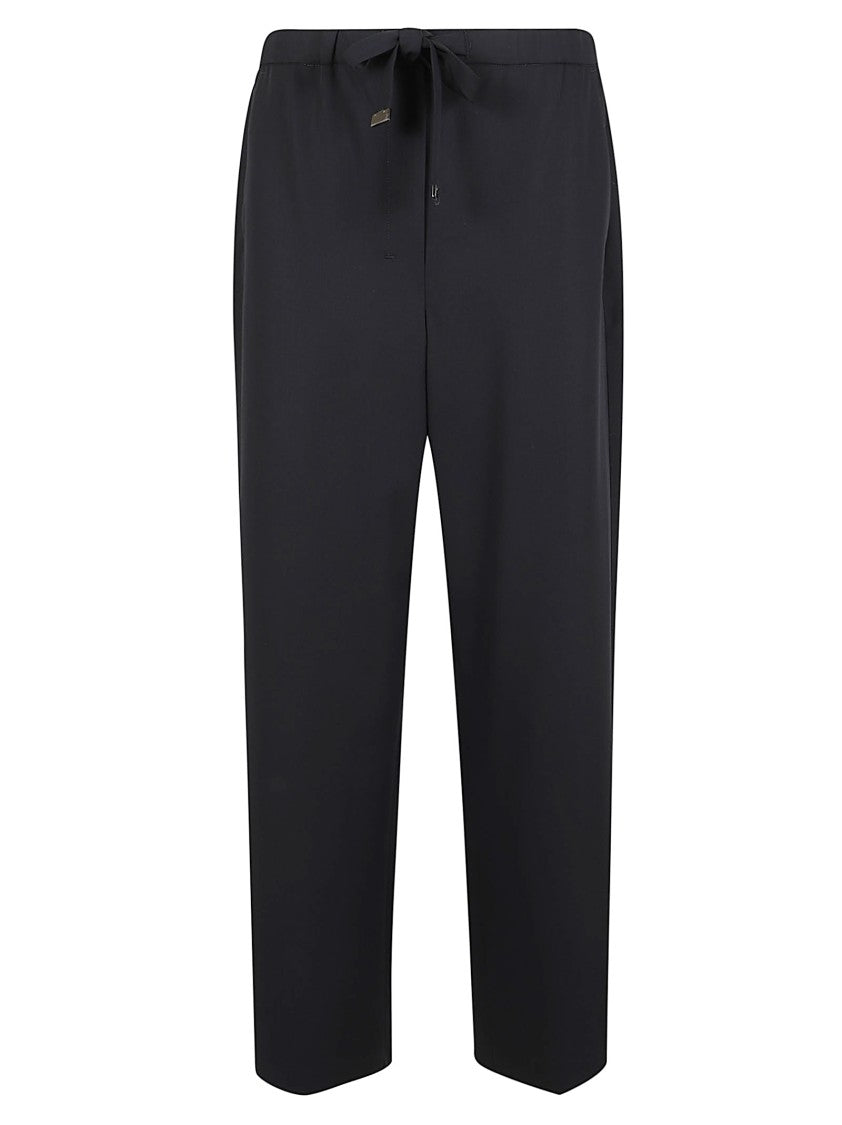 Max Mara Cropped Black Trousers With Adjustable Drawstring And Elegant Metal Details