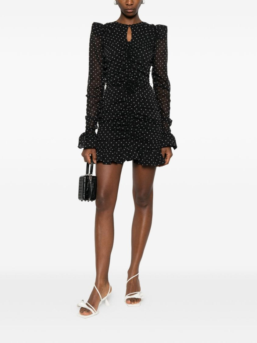 Rotate Short Black Dress With White Polka Dots