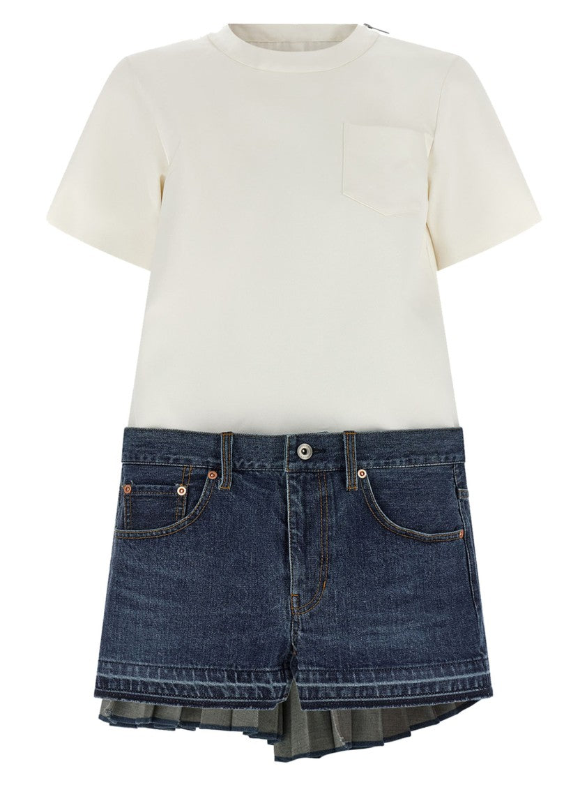 Sacai Asymmetrical Hem Mini Dress With Pleated Silk