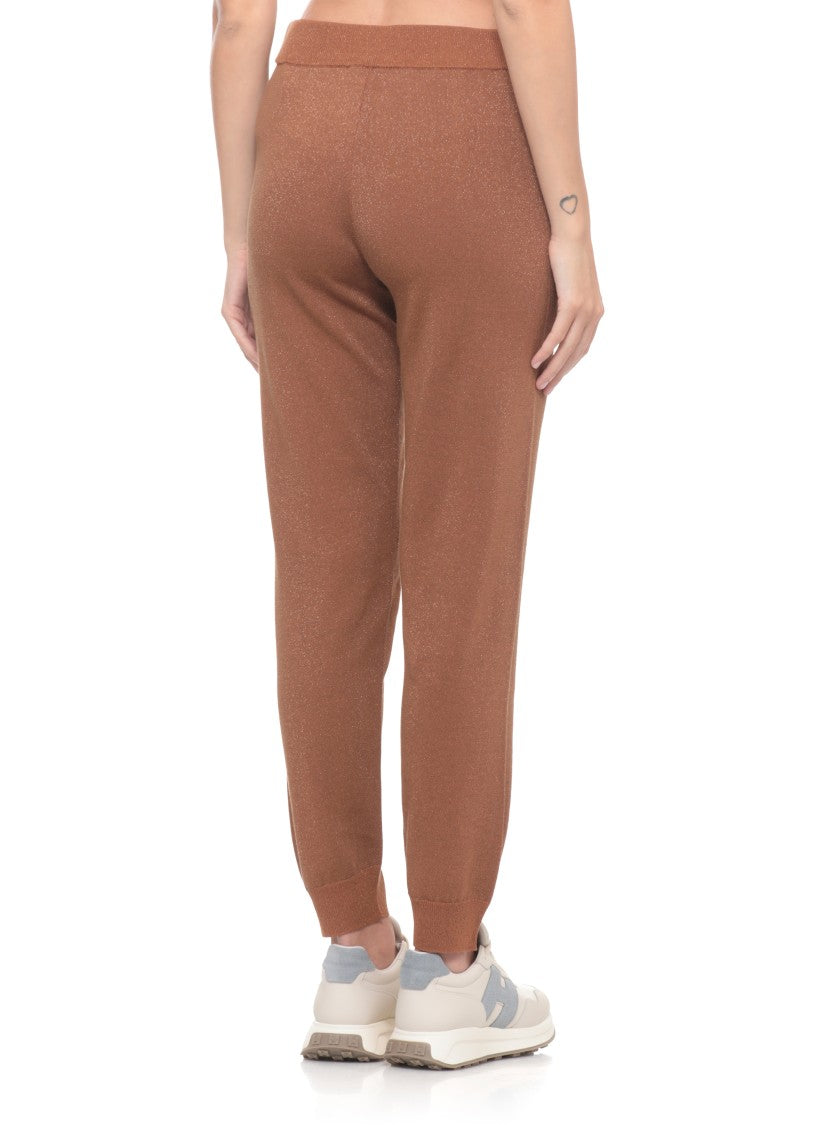Kangra Brown Cotton Lurex Straight-Leg Pants