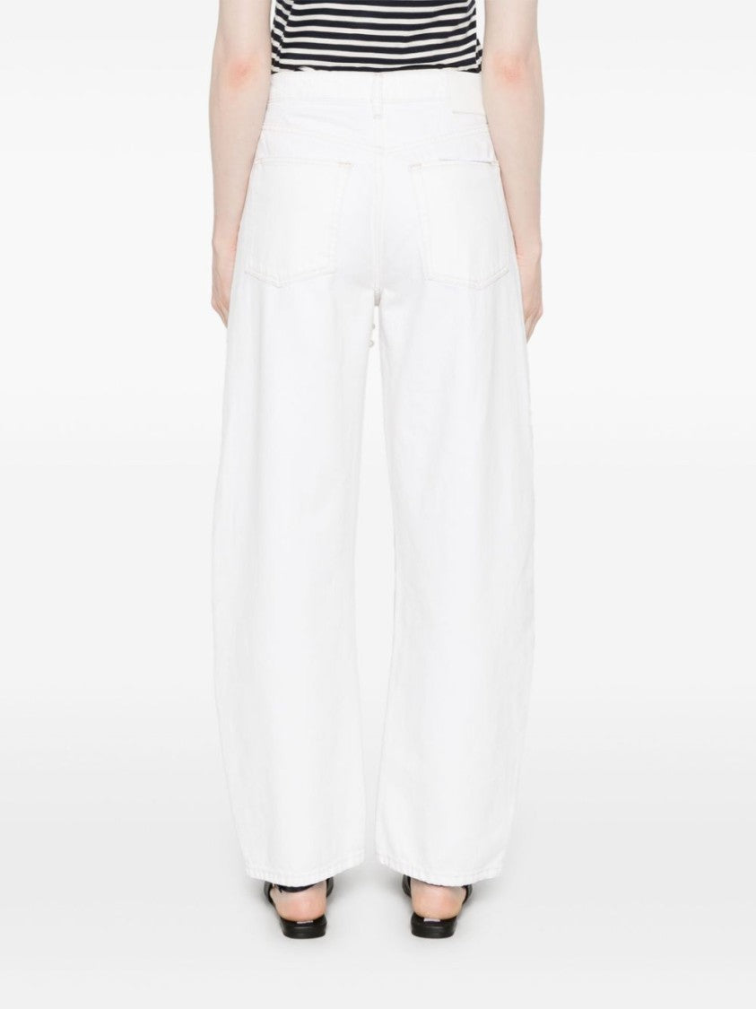 Frame Rhinestone-Embellished White Cotton Straight Jeans