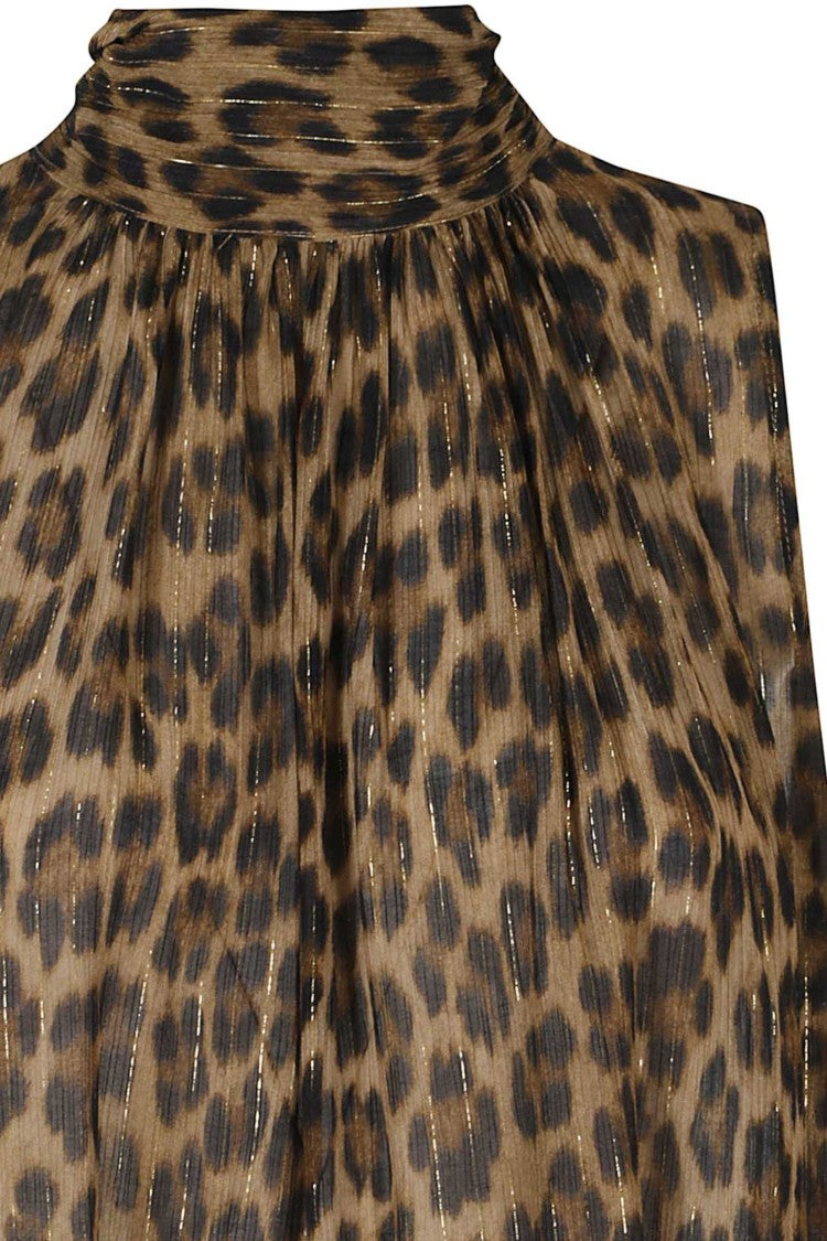 Semi Couture Dulcie Top With High Neck Scarf And Leopard Print