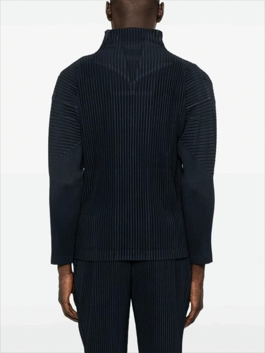 Homme Plissé Issey Miyake Textured Zip-Up Hooded Sweatshirt With Vertical Pleats