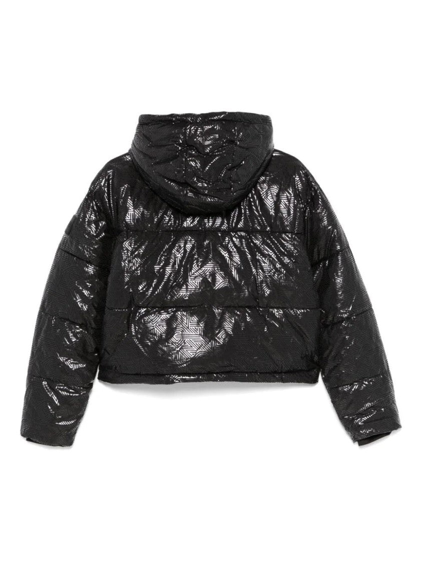 Dkny Cropped Black Puffer Jacket With Glossy Texture