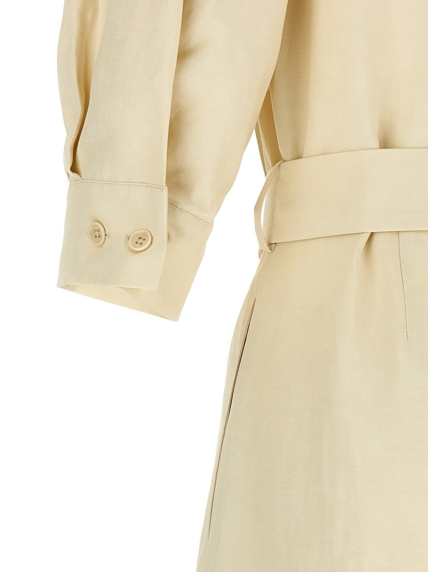 P.A.R.O.S.H. Linen Blend Chemisier Dress With Covered Buttons