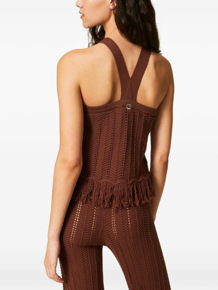 Twin-Set Chocolate Brown Knitted Halterneck Top