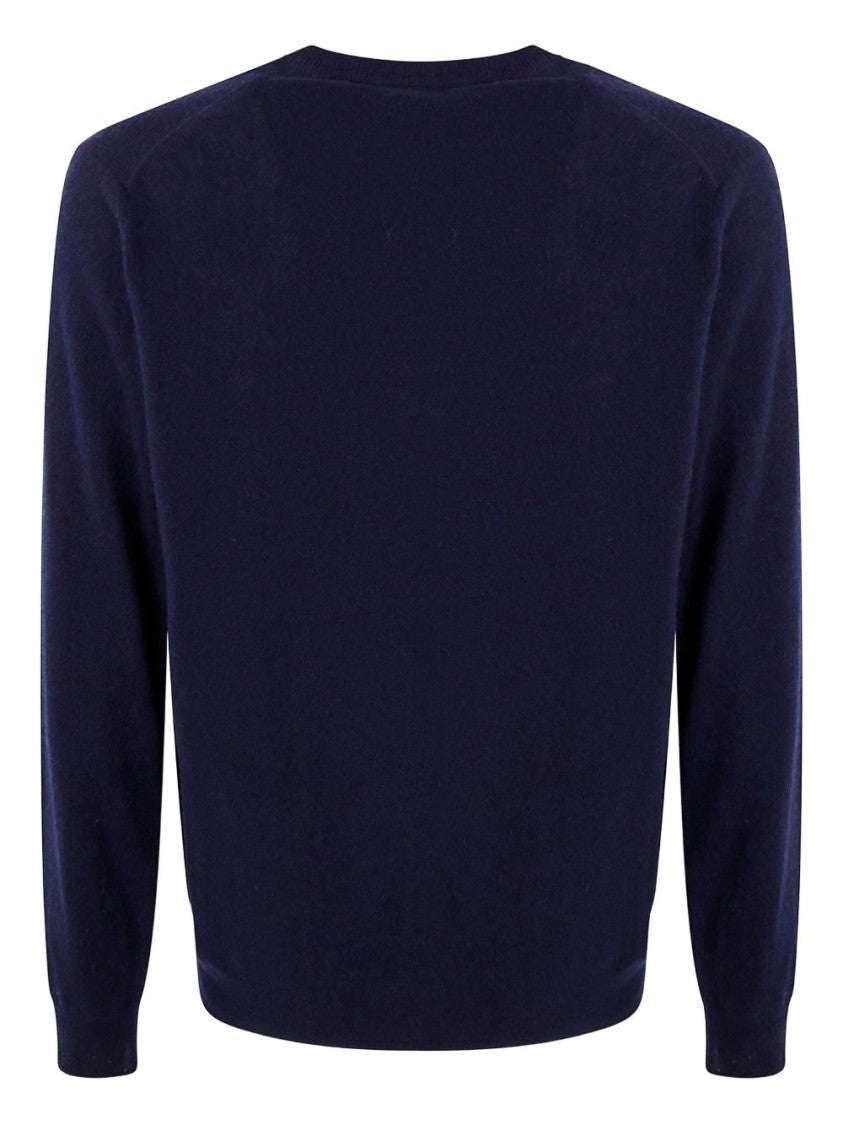 Mc2 Saint Barth Dark Blue Crew Neck Sweater With Red Embroidery