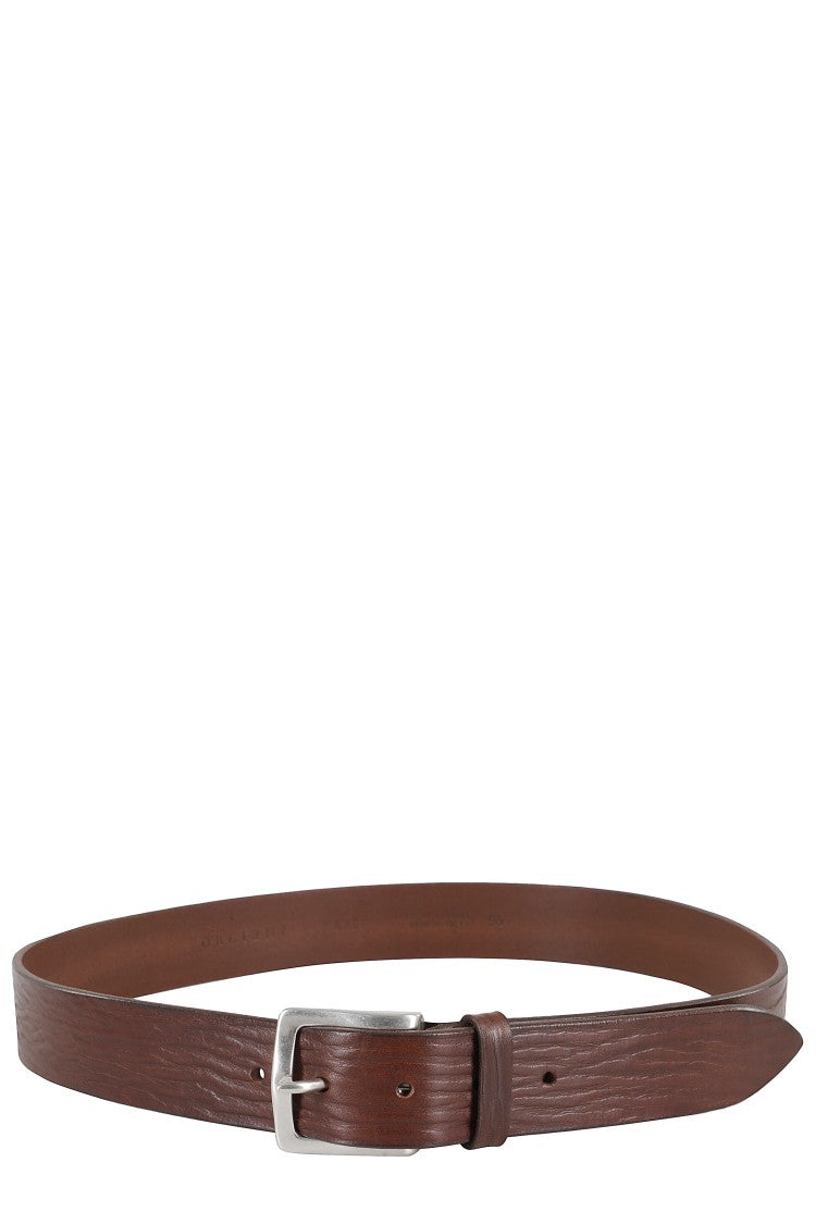 Orciani Textured Wave Leather Belt With Metallic Buckle