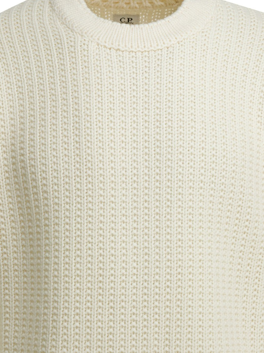 C.P. Company Textured Ribbed Knit Sweater With Classic Crew Neckline