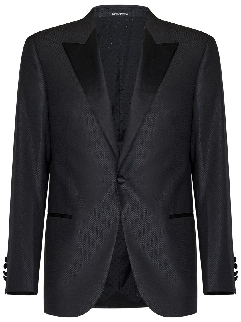 Emporio Armani Black Wool Tuxedo Suit