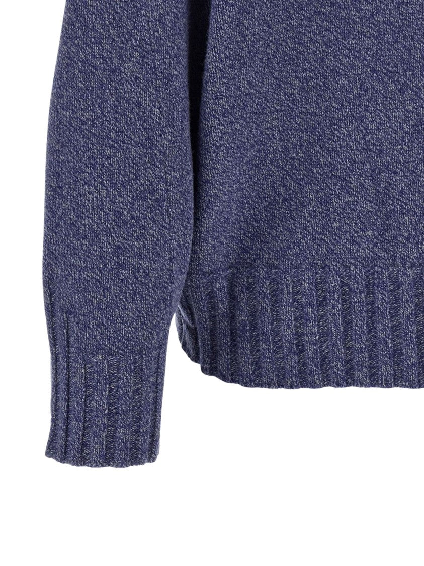 The Attico Deep Blue Embroidered Logo Textured Knit Sweater