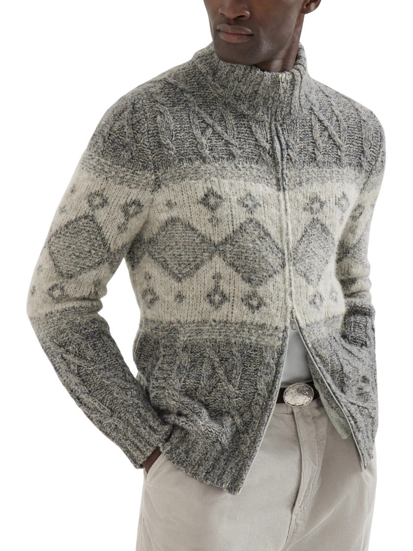 Brunello Cucinelli Geometric Zip Knit Cardigan