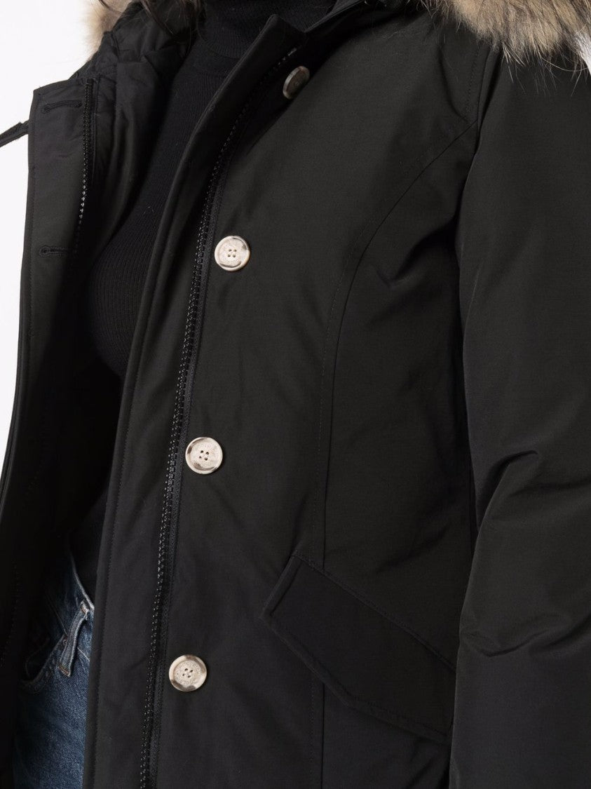 Woolrich Mid-Length Black Parka With Detachable Fur-Trimmed Hood
