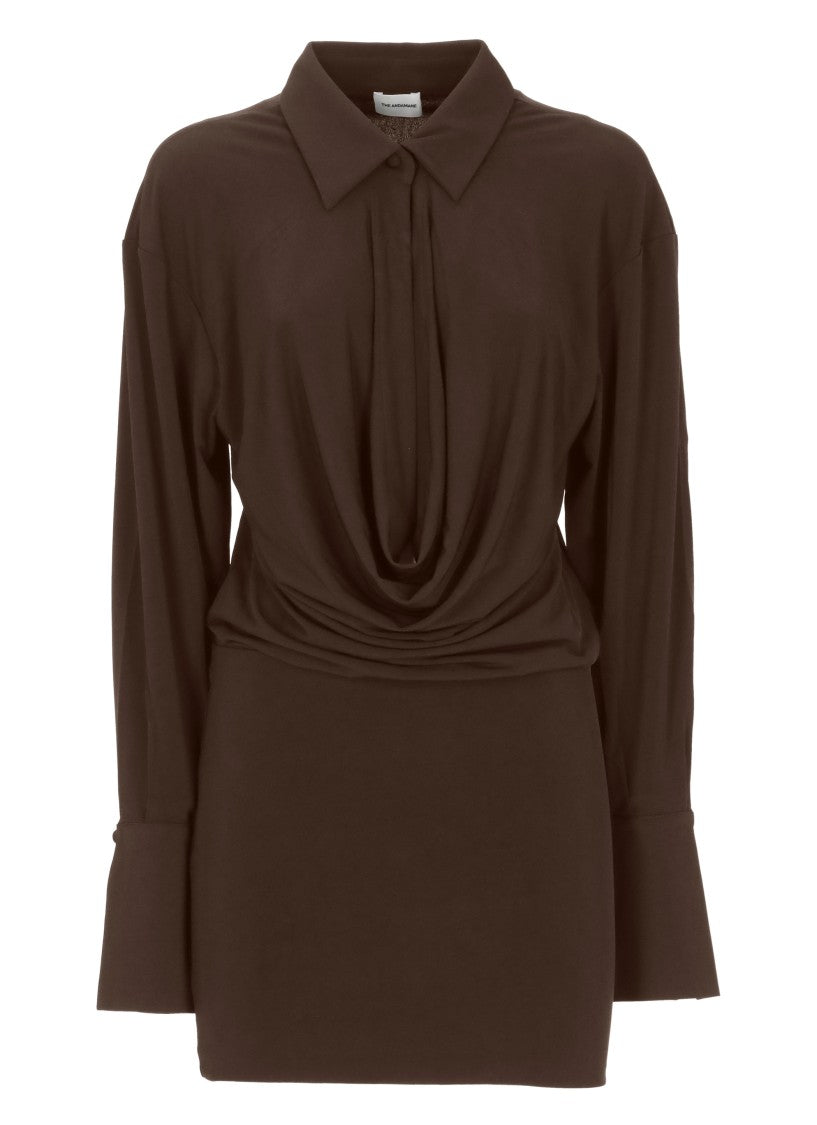 The Andamane Brown Draped Mini Dress