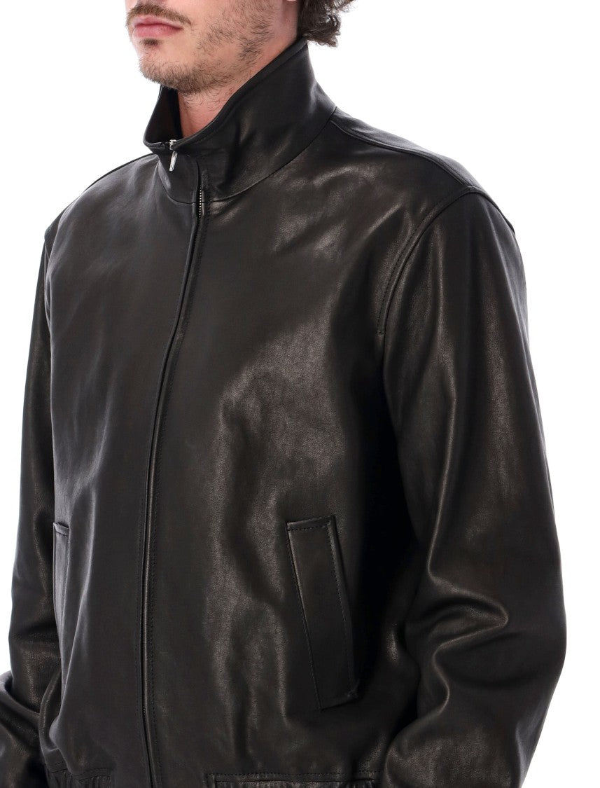 Valentino Garavani Sleek Leather Jacket With High Collar And Minimalist Design