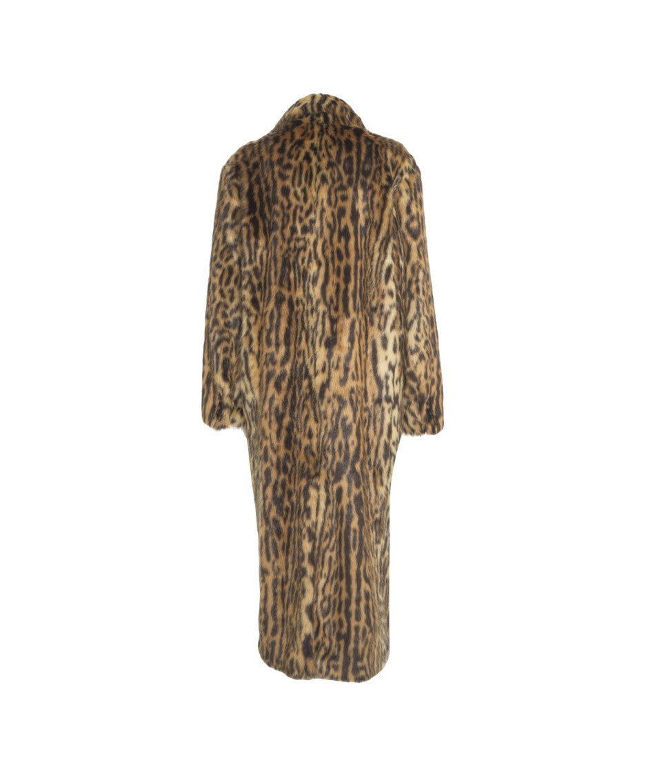 Stand Studio Leopard Print Long Faux Fur Coat