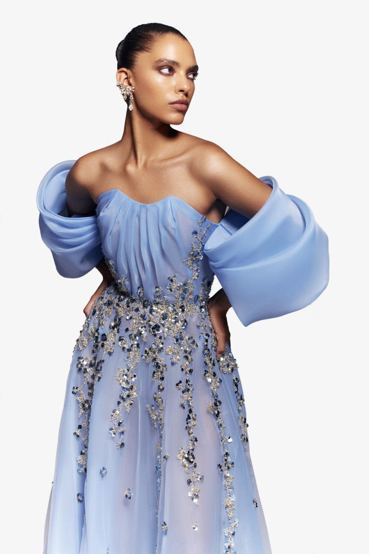 Saiid Kobeisy Organza Dress With Dotted Beading