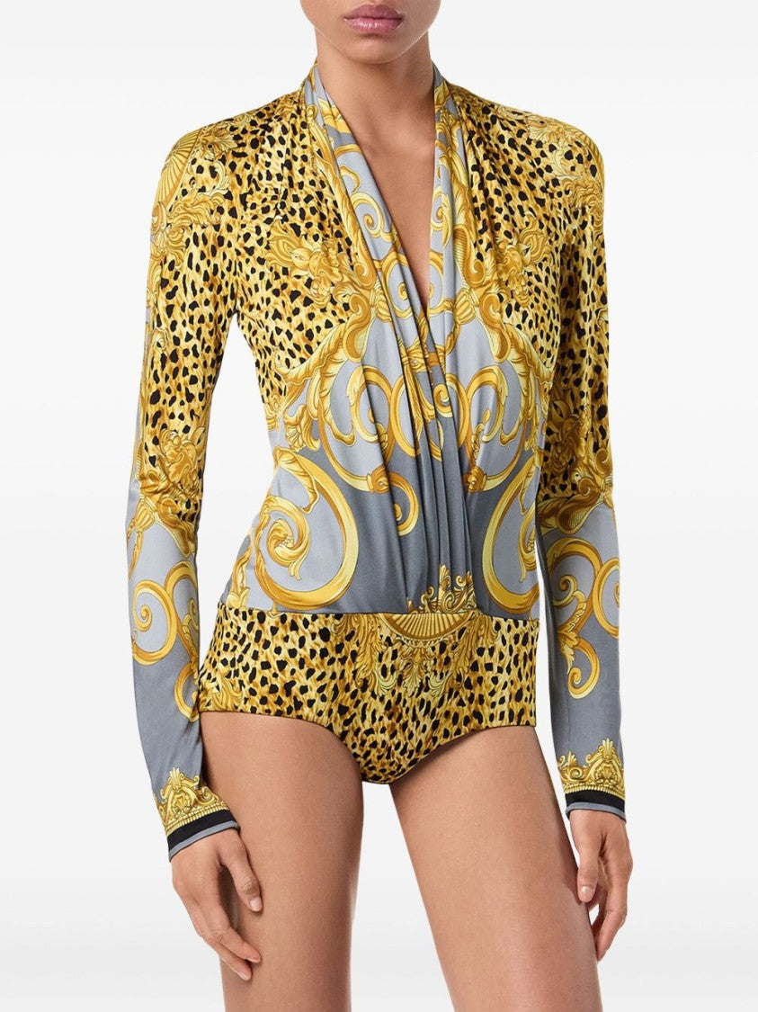 Versace Draped Bodysuit With Cheetah Print