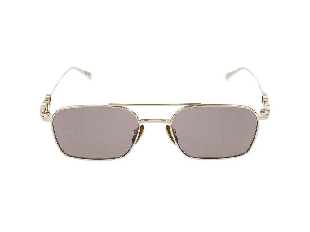 Gucci Gold Square Brown Lenses Metal Frame Sunglasses