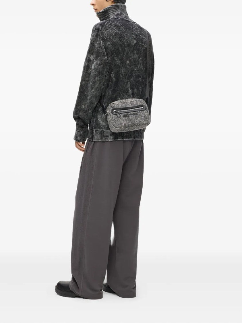 Karl Lagerfeld Textured Grey Fabric Borsello Crossbody Bag