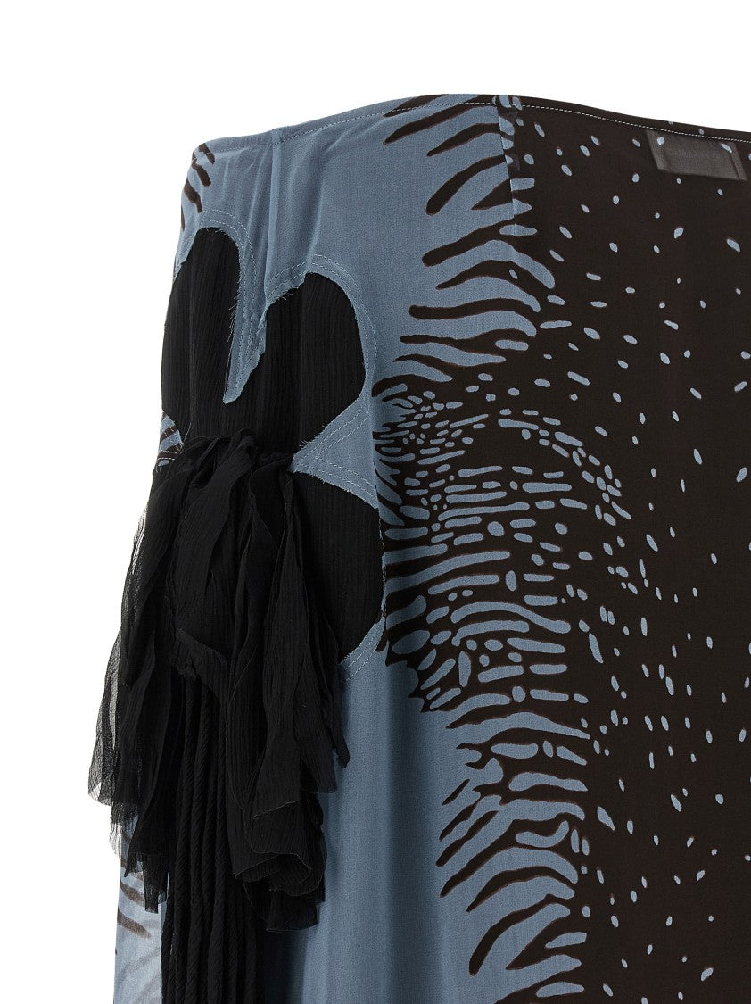Ferragamo Animal Print Silk Blend Georgette Midi Skirt With Floral Inlay