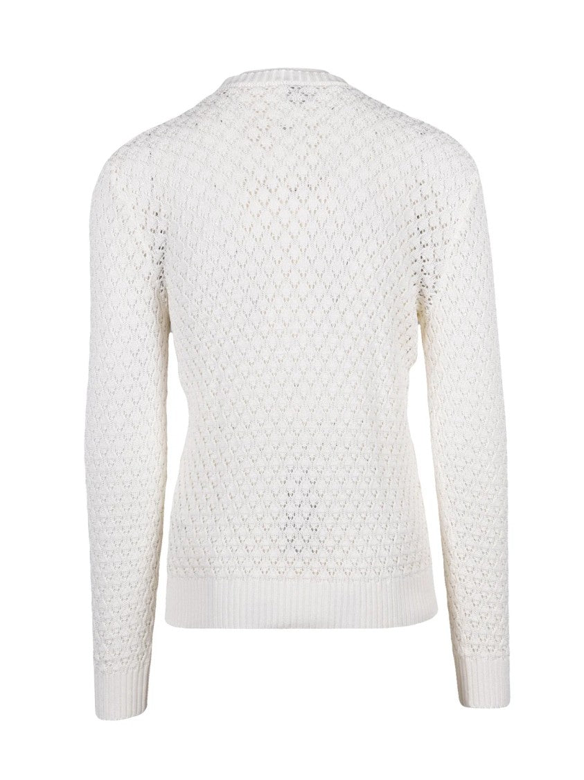 Eleventy White Cotton Tricot Sweater