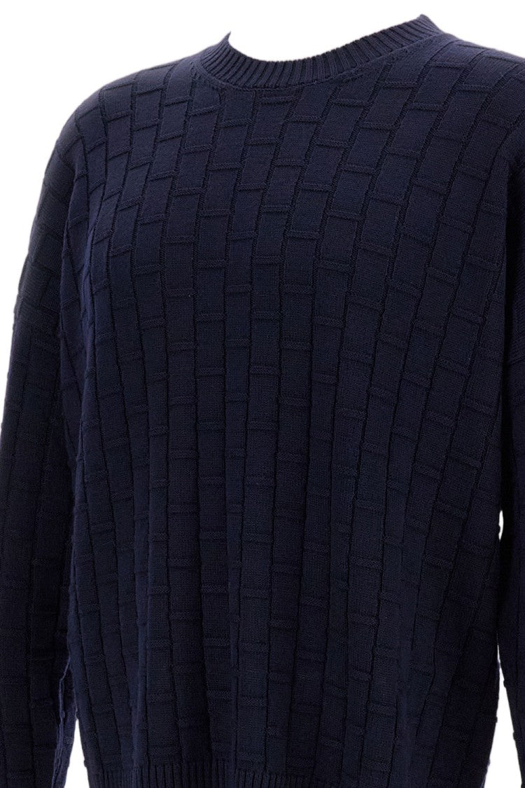 Plan C Checked Pattern Wool Sweater With Ribbed Crew Neck