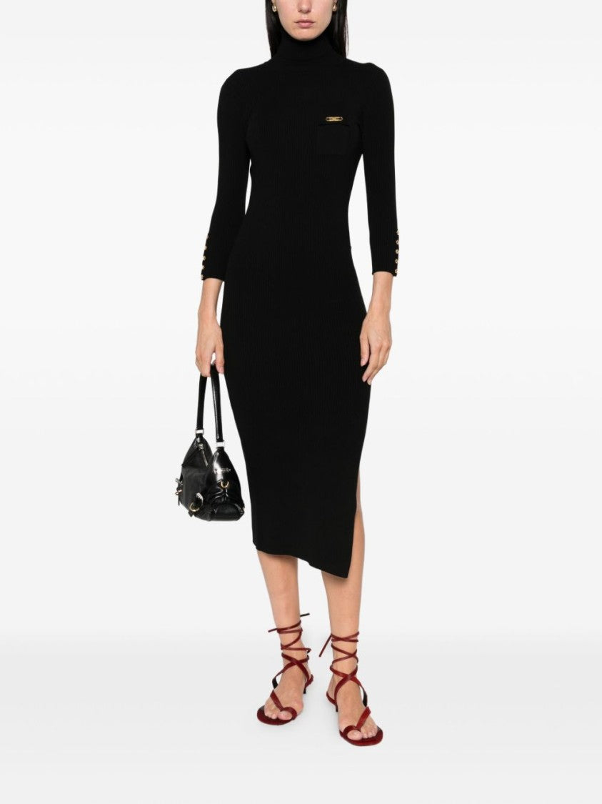 Elisabetta Franchi Form-Fitting Black Midi Dress With Turtleneck