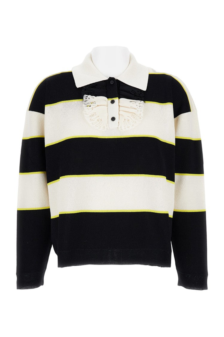 Alexander Mcqueen Silk Polo With Ruffled Front Buttoning