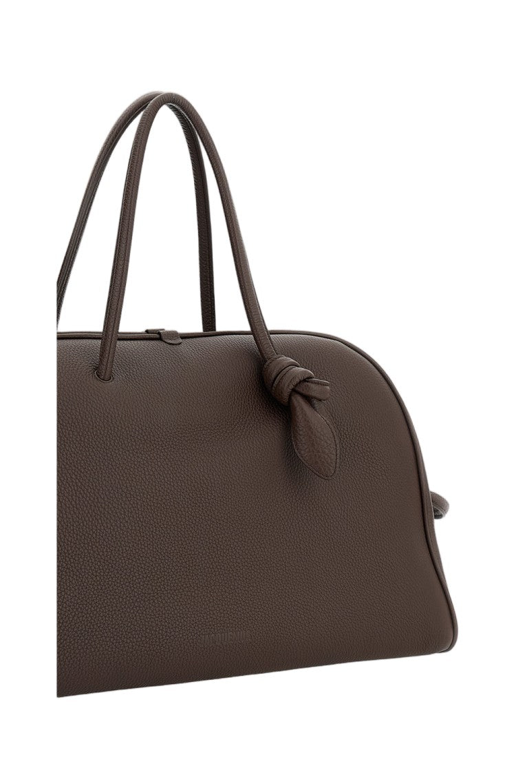 Jacquemus Hammered Leather Bowling Bag With Two-Way Zip Closure