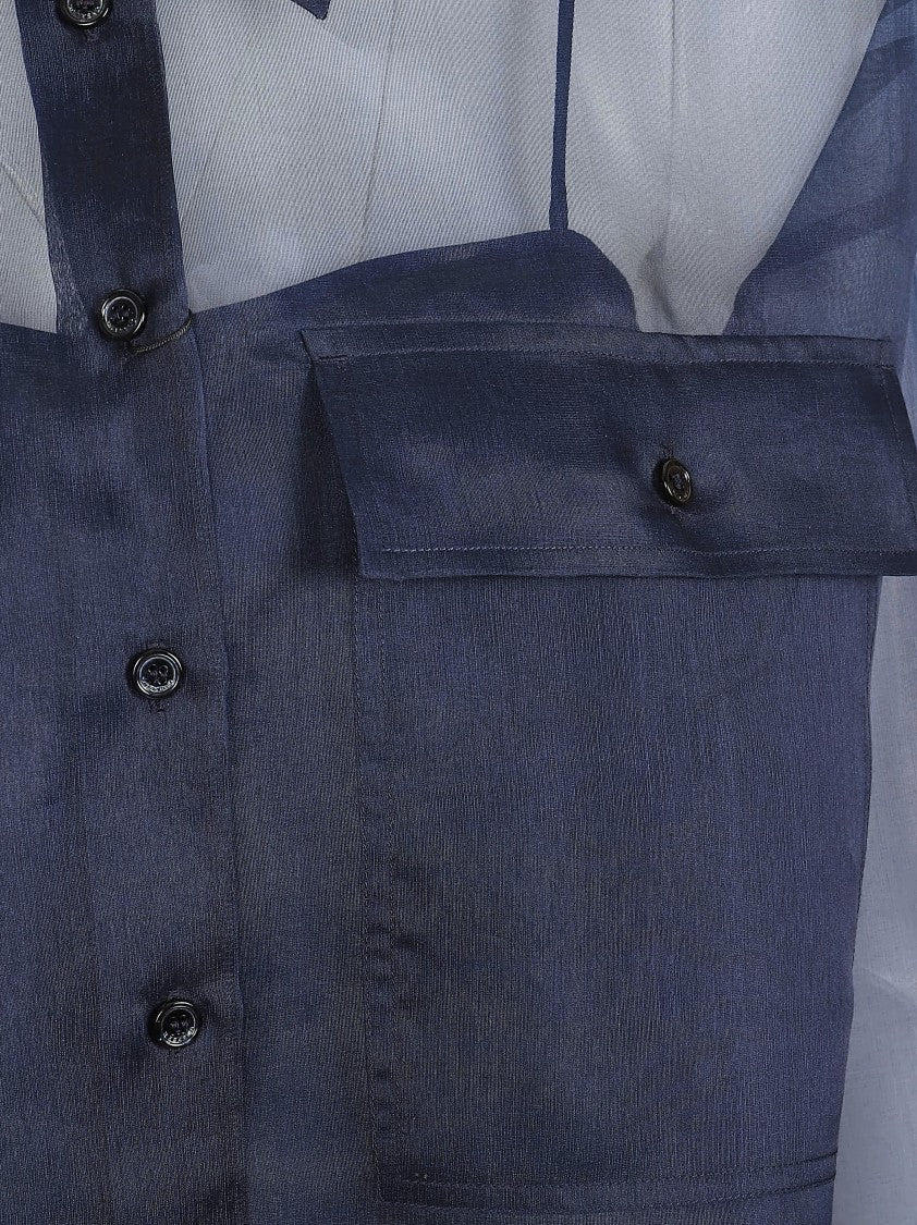 Max Mara Cropped Sheer Silk Shirt With Flap Pockets